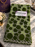 Olive Green Floral Velvet Lace Fabric with Silver Embroidery | African Lace UK 5 yards