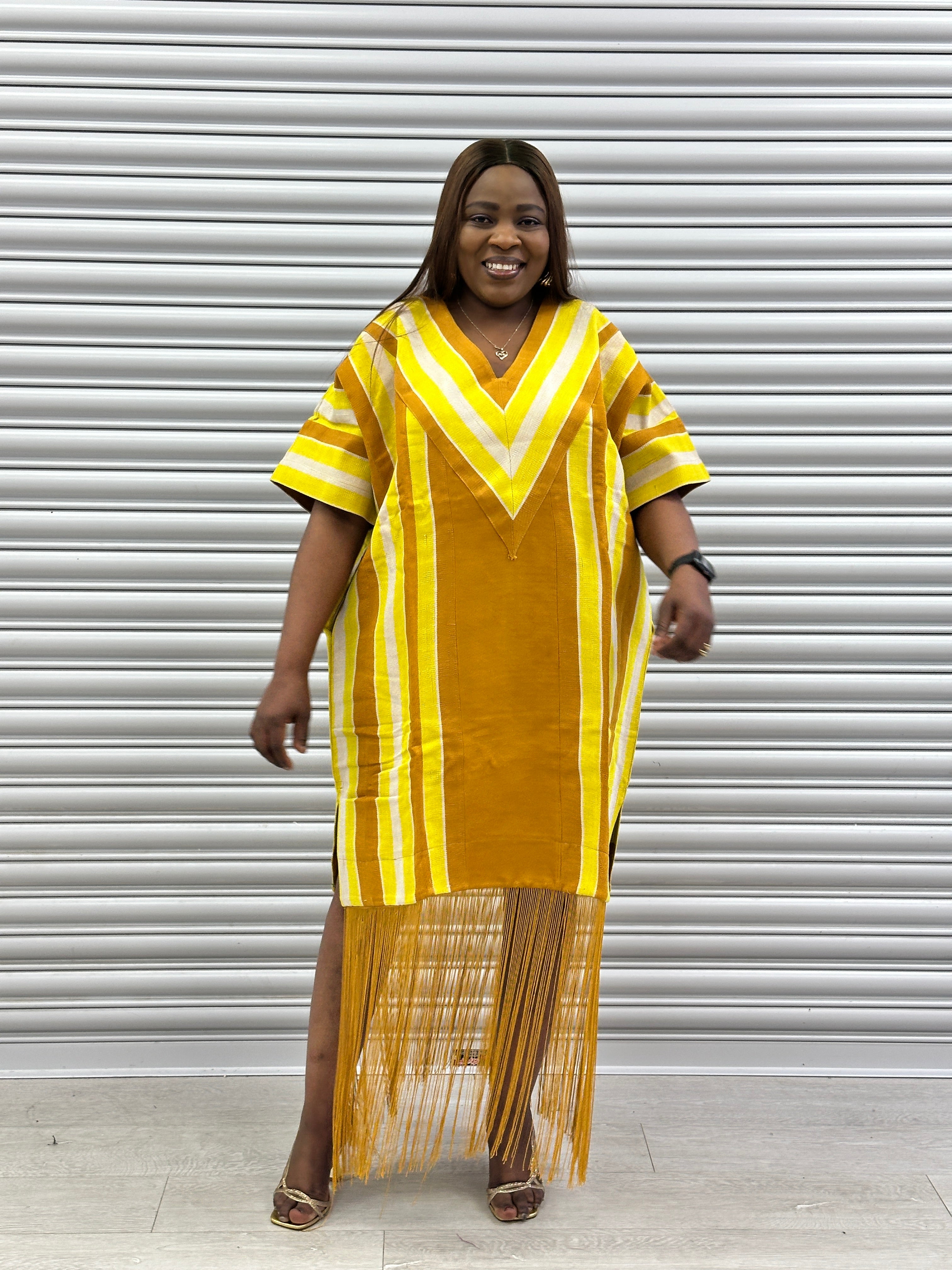 Didi Aso oke boubou with fringe yellow