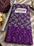 Purple Floral Sequin Lace Fabric with Silver Embroidery | African Lace UK 5 yards