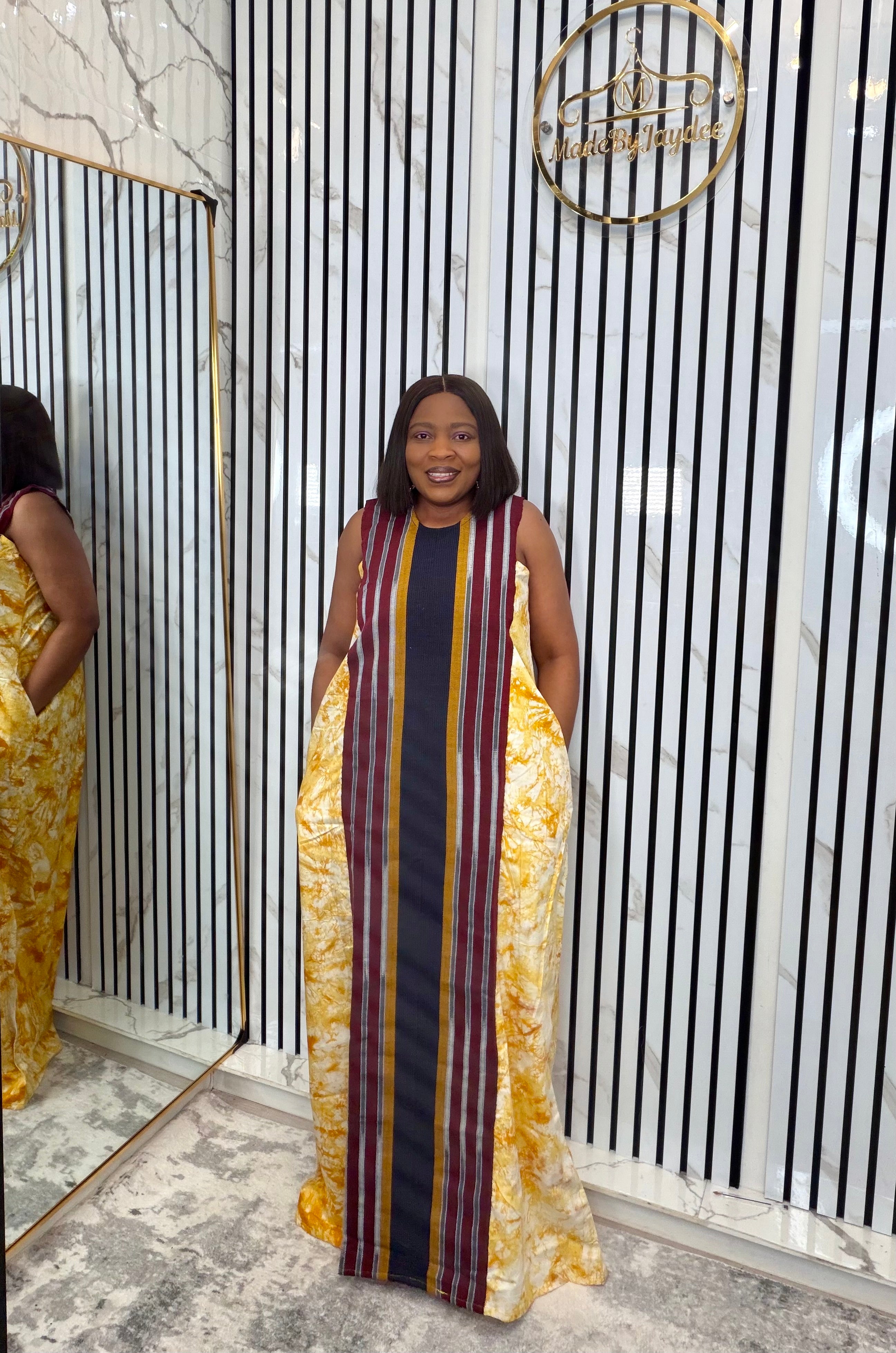 Mira yellow adire kaftan
